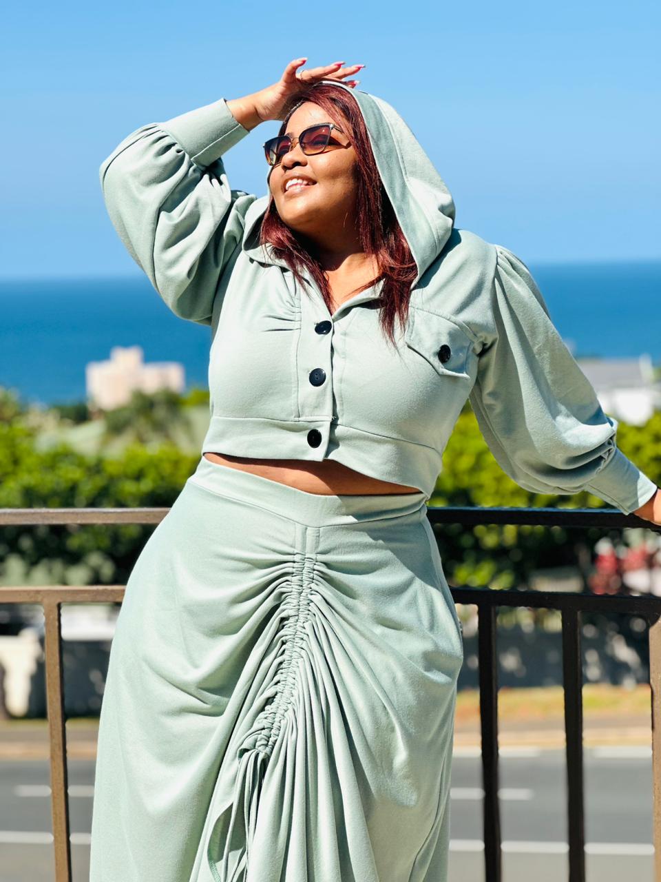 Olive Green Skirt with Hooded Top - Image 2