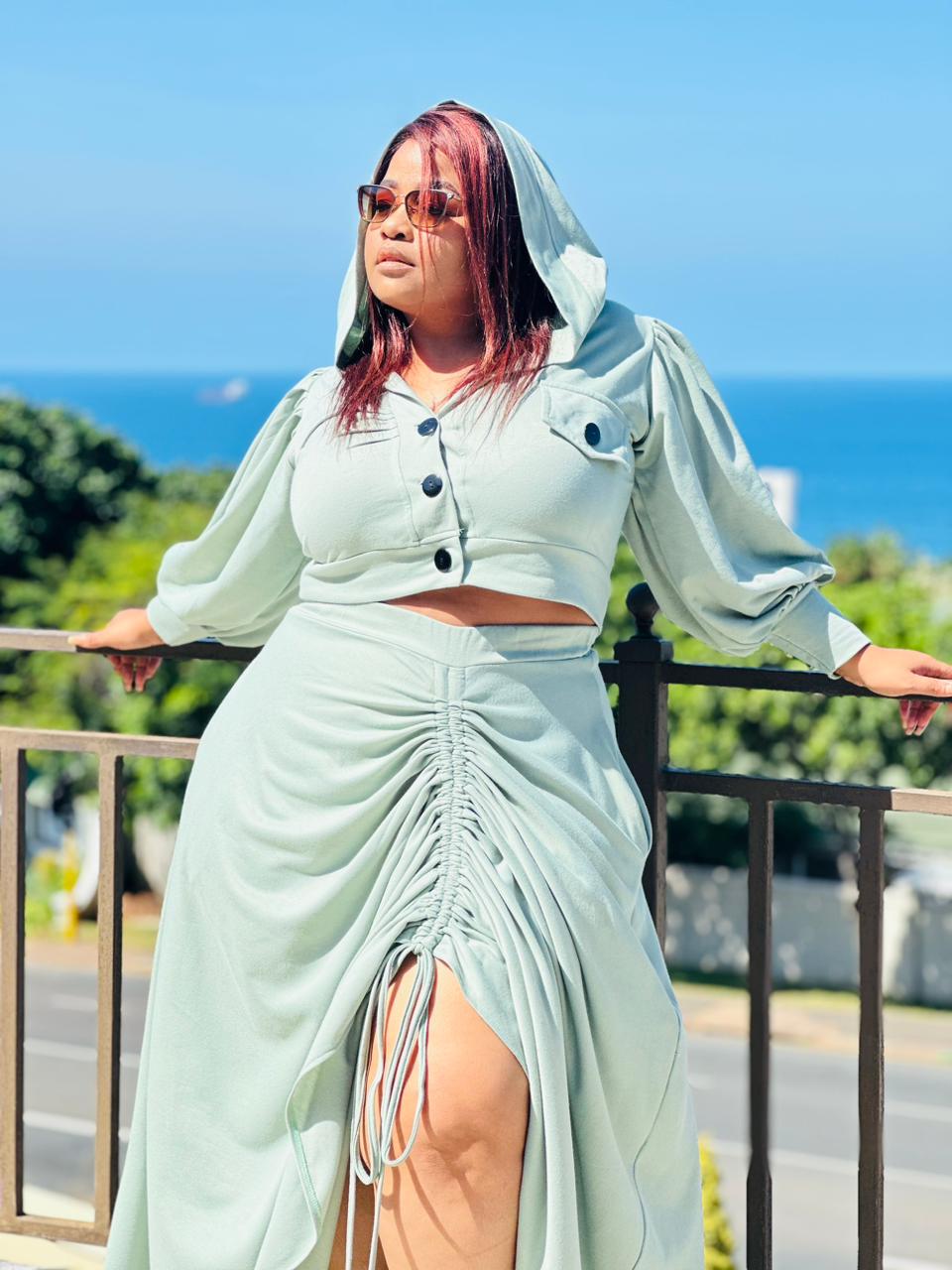 Olive Green Skirt with Hooded Top - Image 3